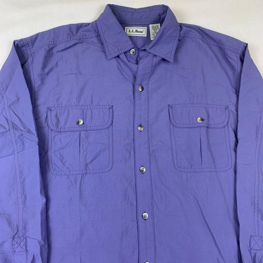 LL Bean Mens Medium Tall Purple Ripstop Nylon Fishing Hiking Long Sleeve Shirt - Picture 3 of 11